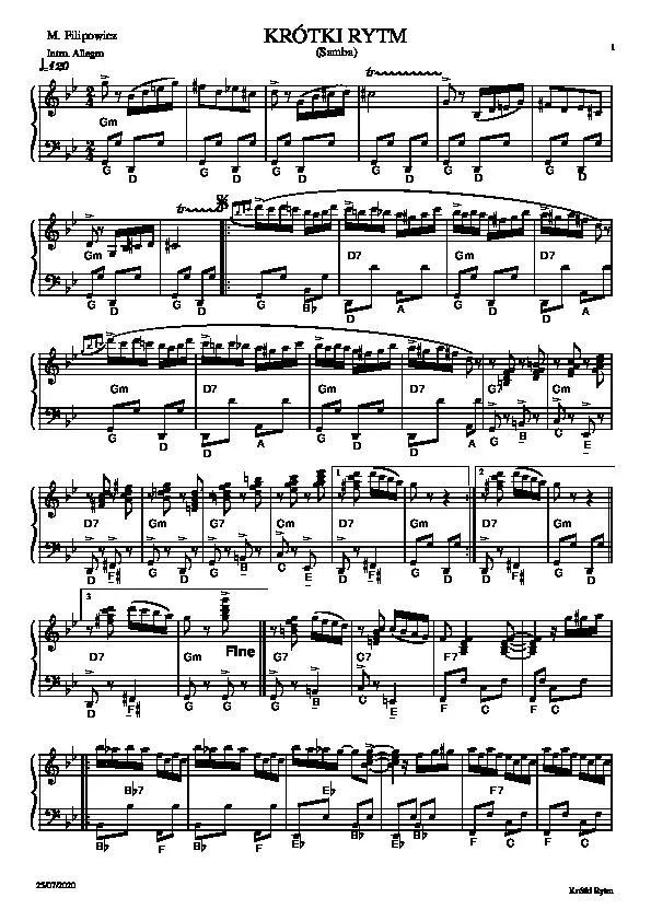 télécharger la partition d'accordéon Krótki Rytm (Samba) au format PDF