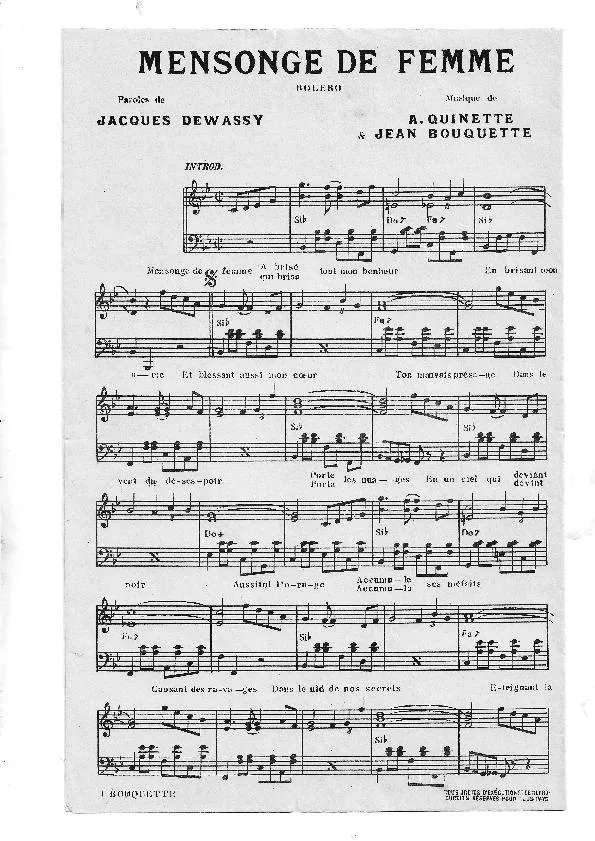 télécharger la partition d'accordéon Mensonge de femme (Orchestration) (Boléro) au format PDF