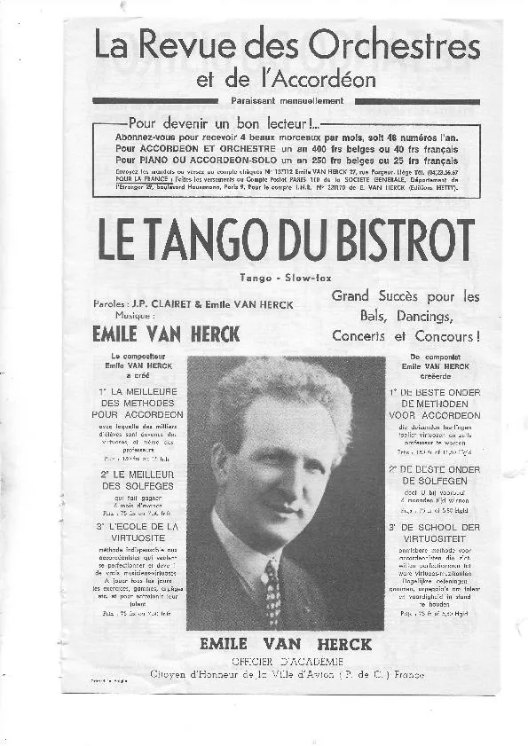 télécharger la partition d'accordéon Le tango du bistrot (Orchestration Complète) au format PDF