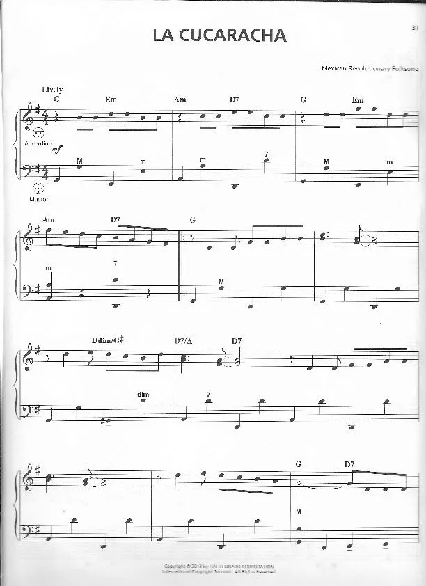télécharger la partition d'accordéon La cucaracha (Arrangement : Gary Meisner) (Cha Cha) au format PDF
