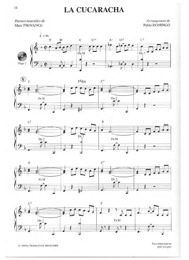 télécharger la partition d'accordéon La cucaracha (Arrangement : Pablo Domingo) (Cha Cha) au format PDF