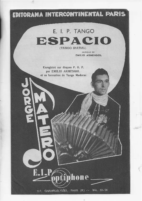 télécharger la partition d'accordéon Espacio (Arrangement : Jorge Matéro) (Bandonéons + Accordéon) (Tango spacial) au format PDF