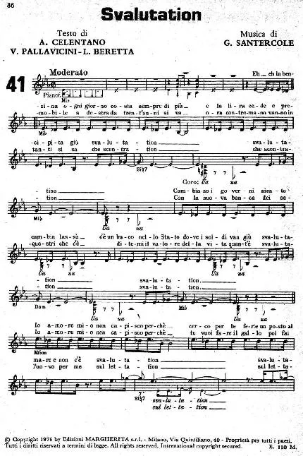 télécharger la partition d'accordéon Svalutation (Chant : Adriano Celentano) au format PDF