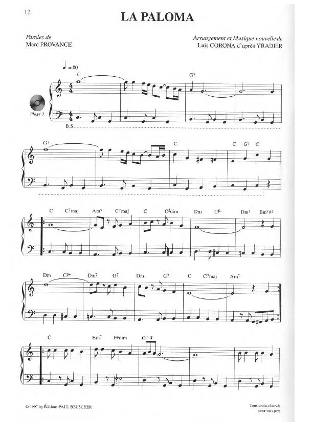télécharger la partition d'accordéon La Paloma (Arrangement : Luis Corona) (Slow Rumba) au format PDF