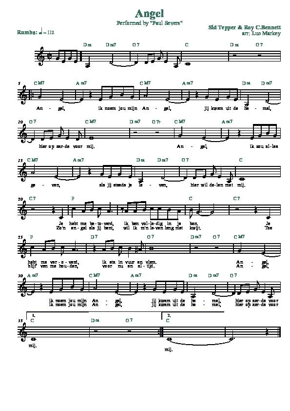 télécharger la partition d'accordéon Angel (Arrangement : Luc Markey) (Chant : Paul Severs) (Rumba) au format PDF