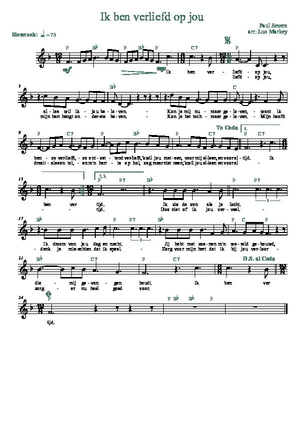 télécharger la partition d'accordéon Ik ben verliefd op jou (Arrangement : Luc Markey) (Chant : Paul Severs) (Slow Rock) au format PDF