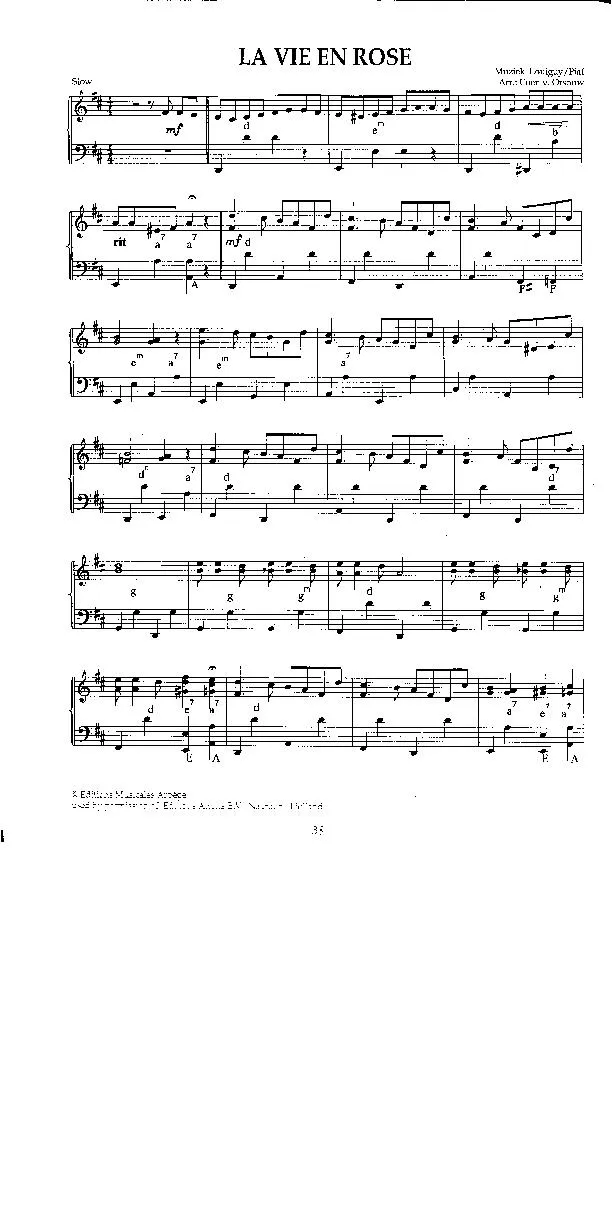 télécharger la partition d'accordéon La vie en rose (Arrangement : Coen van Orsouw) (Slow) au format PDF