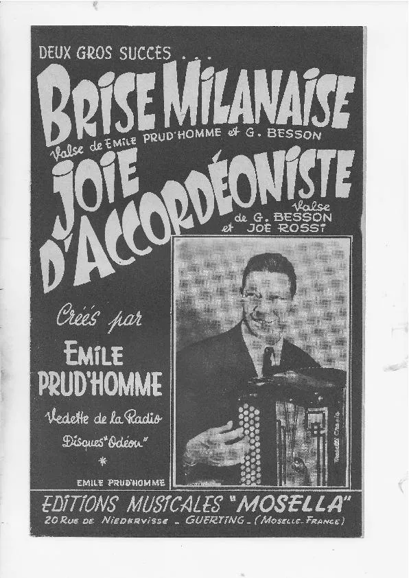 télécharger la partition d'accordéon Joie d'accordéoniste (Créée par : Emile Prud'Homme) (Valse Musette) au format PDF