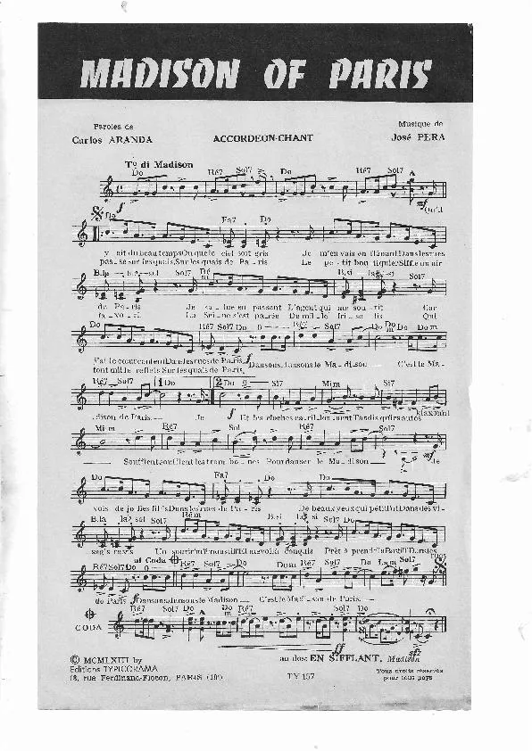 télécharger la partition d'accordéon Madison of Paris (Orchestration) au format PDF
