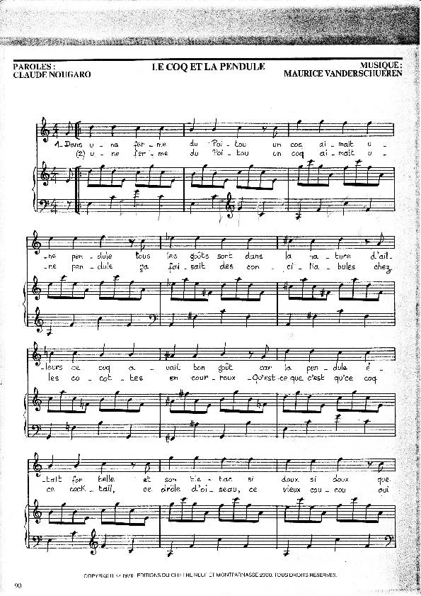 télécharger la partition d'accordéon Le coq et la pendule (Bossa Nova) au format PDF