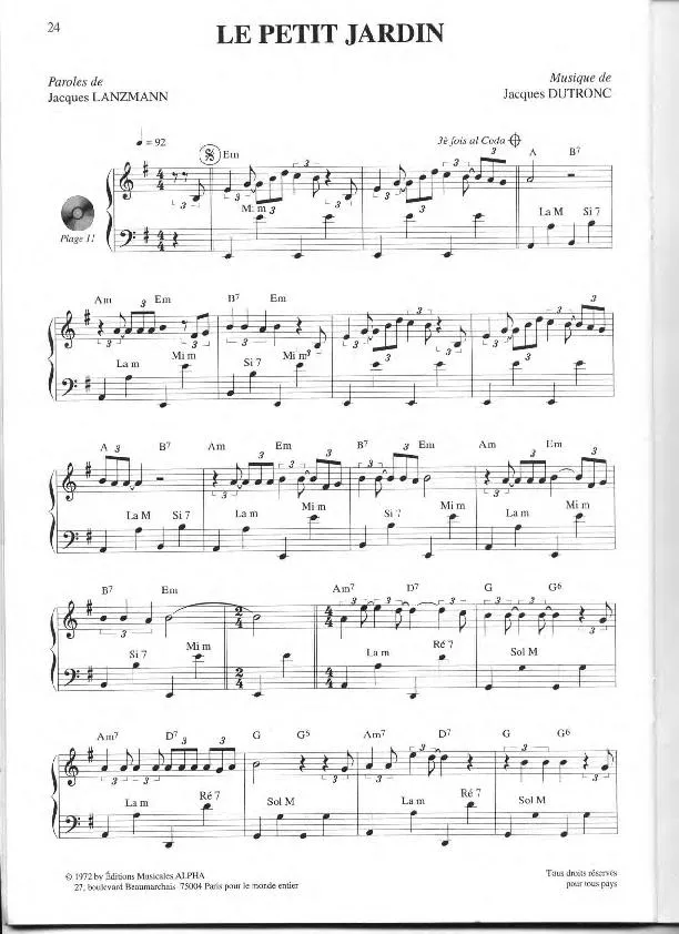 télécharger la partition d'accordéon Le petit jardin (Slow Rock) au format PDF