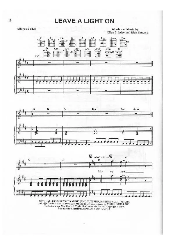 télécharger la partition d'accordéon Leave a light on (Chant : Belinda Carlisle) (Disco Rock) au format PDF