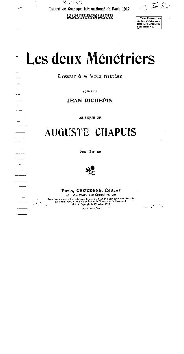 télécharger la partition d'accordéon Les deux Ménétriers (Chant : Edith Piaf) (Choeur) au format PDF