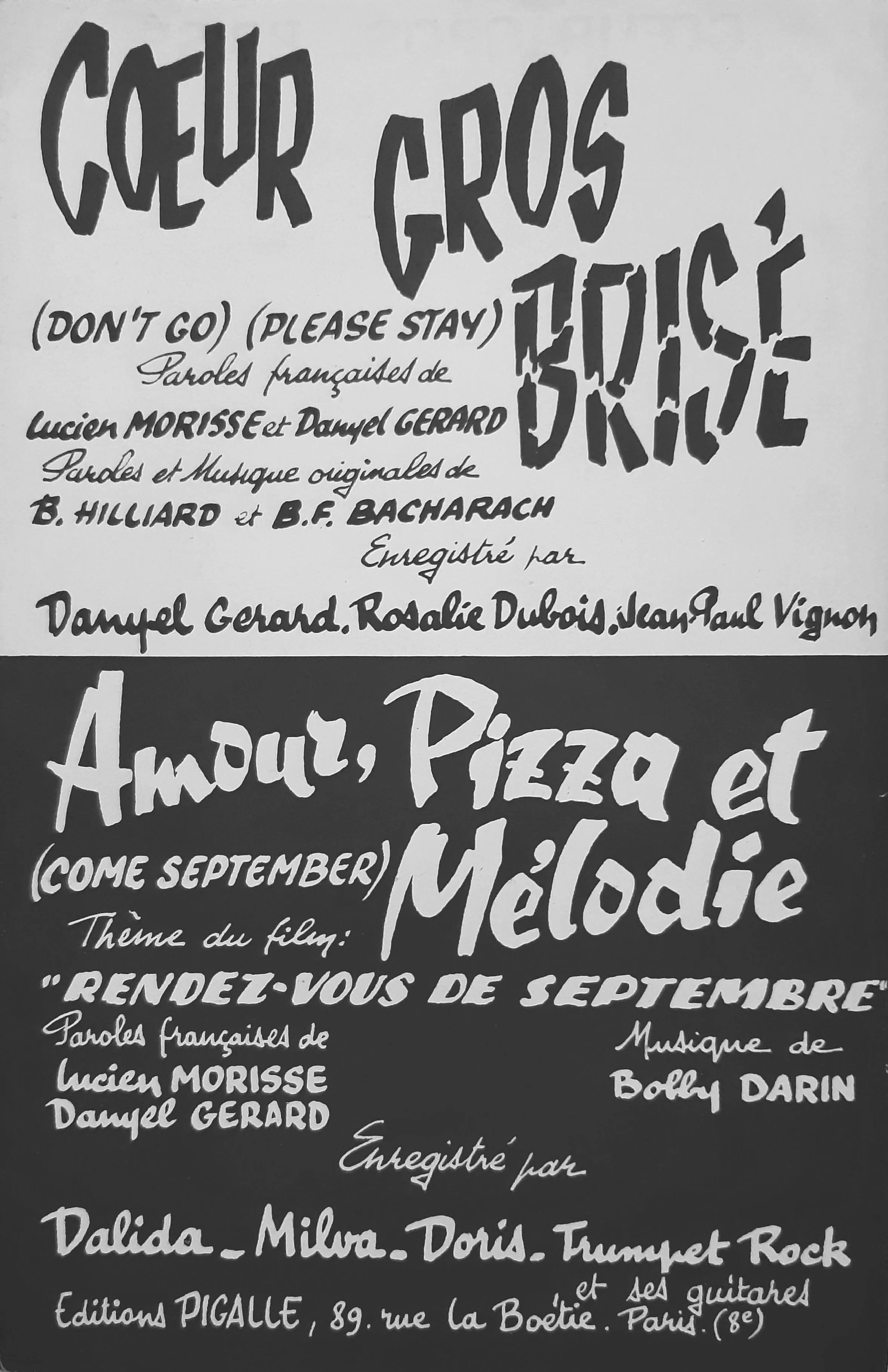 télécharger la partition d'accordéon Amour Pizza et Mélodies (Come september) (Thème du Film : Rendez-vous de septembre) (Chant : Dalida) au format PDF