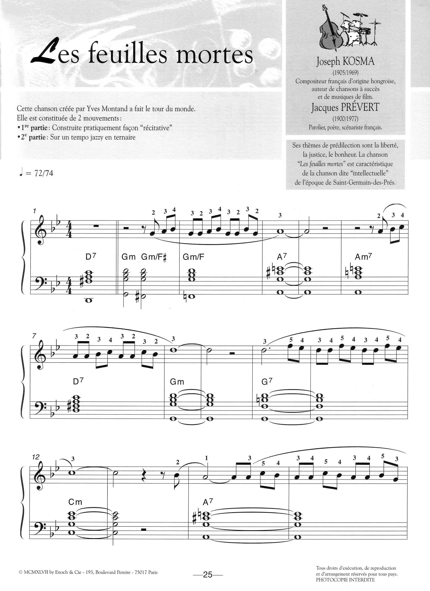 télécharger la partition d'accordéon Les feuilles mortes (Autumn leaves) (Chant : Yves Montand) (Slow) au format PDF