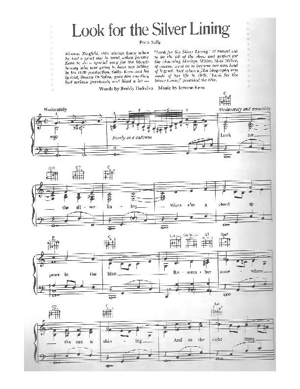 télécharger la partition d'accordéon Look for the silver lining (from Sally) (Chant : Marilyn Miller / Joe Garland) (Slow) au format PDF
