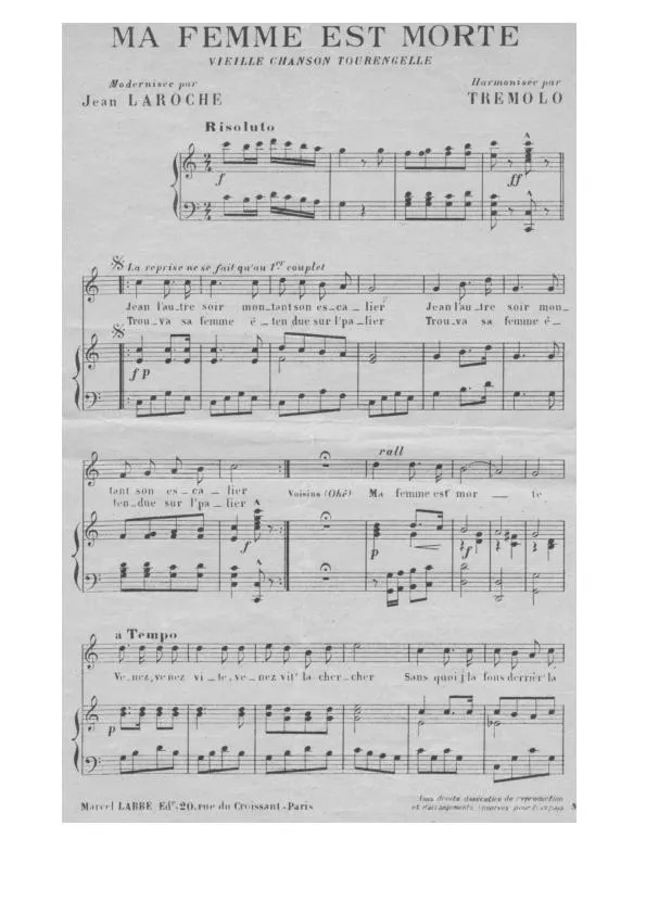télécharger la partition d'accordéon Ma femme est morte (Arrangement : Jean Laroche et Trémolo) au format PDF