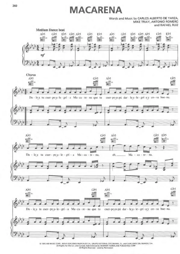 télécharger la partition d'accordéon Macarena (Interprètes : Los Del Rio) (Medium Dance) au format PDF