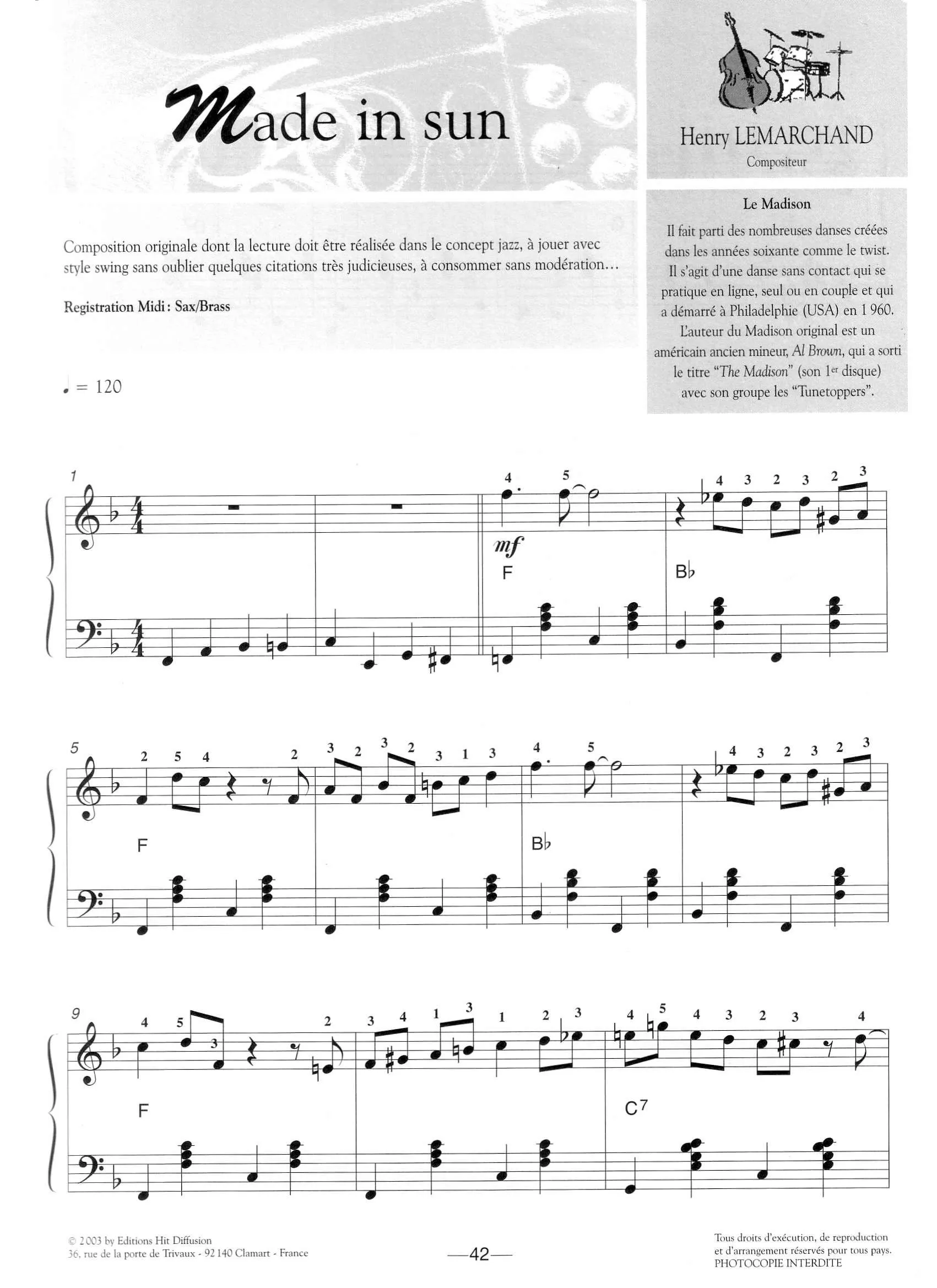 télécharger la partition d'accordéon Made in sun (Swing Madison) au format PDF