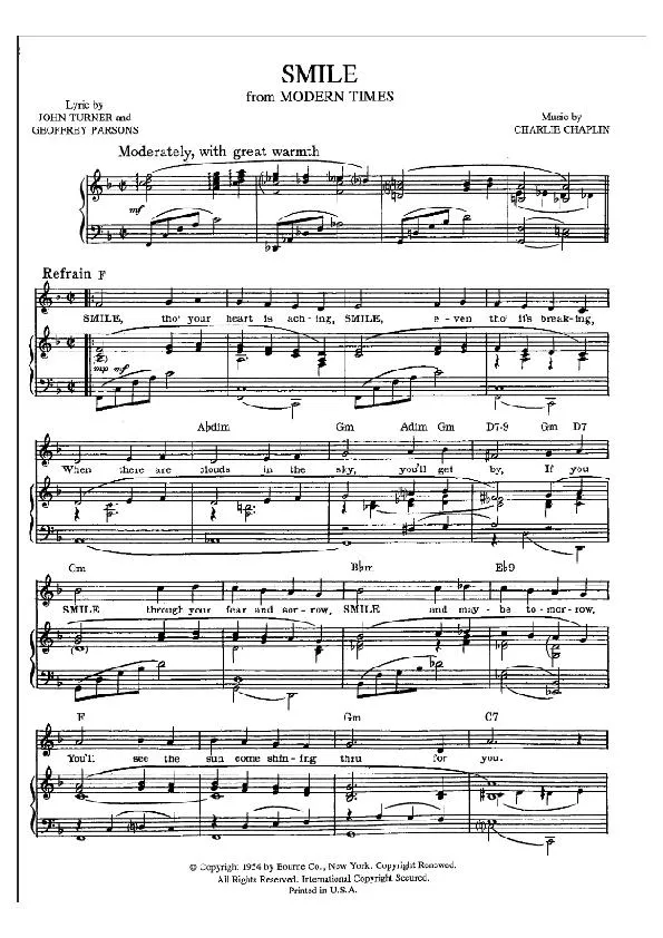 télécharger la partition d'accordéon Smile (From : Modern Times) au format PDF