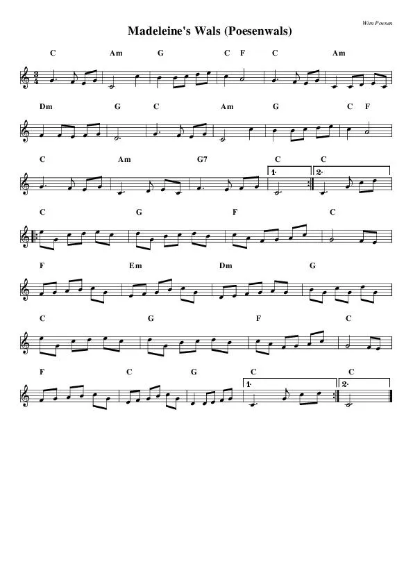télécharger la partition d'accordéon Madeleine's wals (Poesenwals) (Valse Lente) (Folk) au format PDF