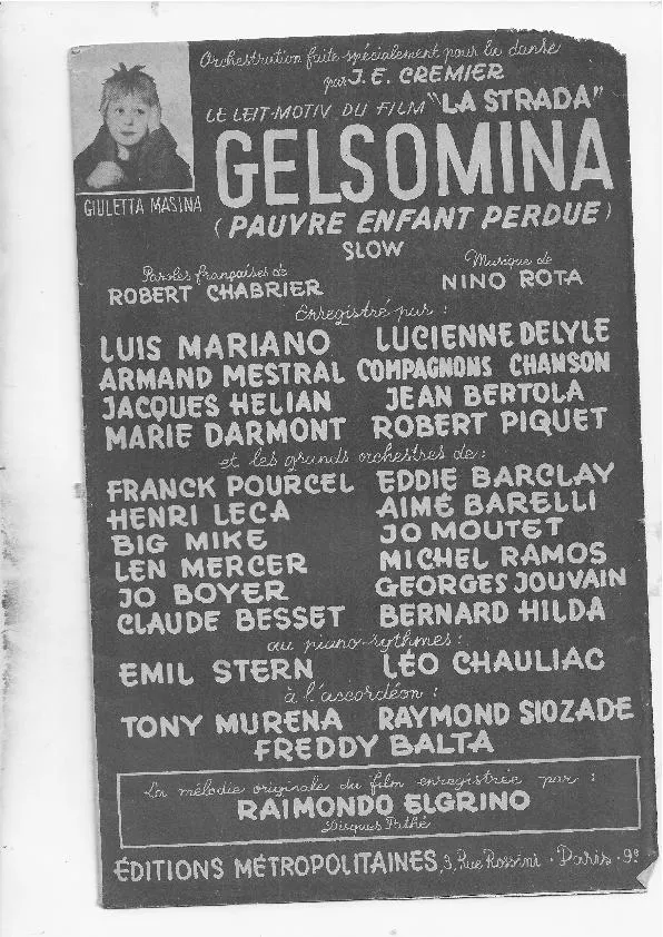 télécharger la partition d'accordéon Gelsomina (Pauvre enfant perdue) (Du Film : La Strada) (Orchestration de : Jean-Eddie Crémier) (Slow) au format PDF