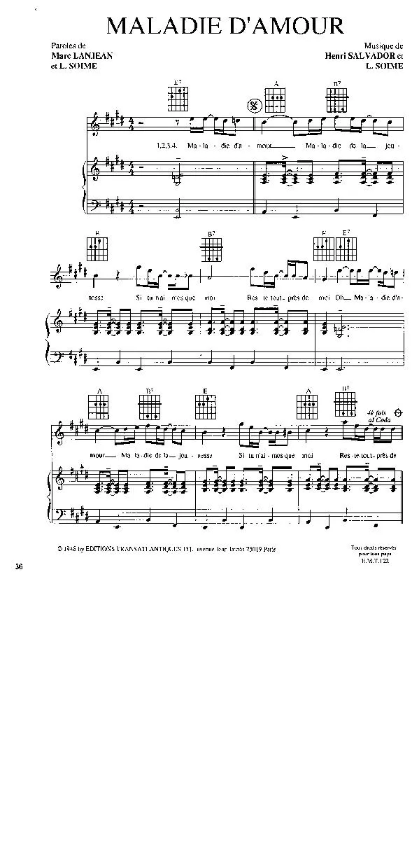 télécharger la partition d'accordéon Maladie d'amour (Calypso) au format PDF