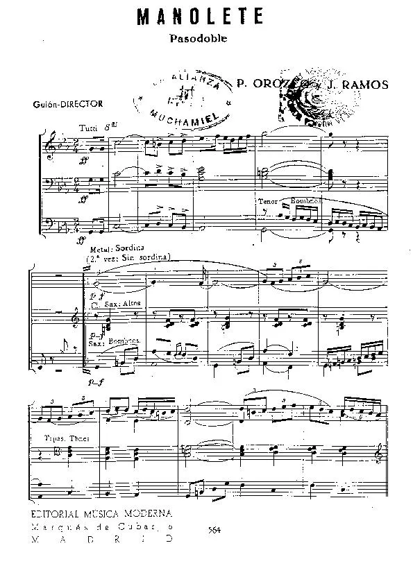 télécharger la partition d'accordéon Manolete (Orchestration) (Paso Doble) au format PDF