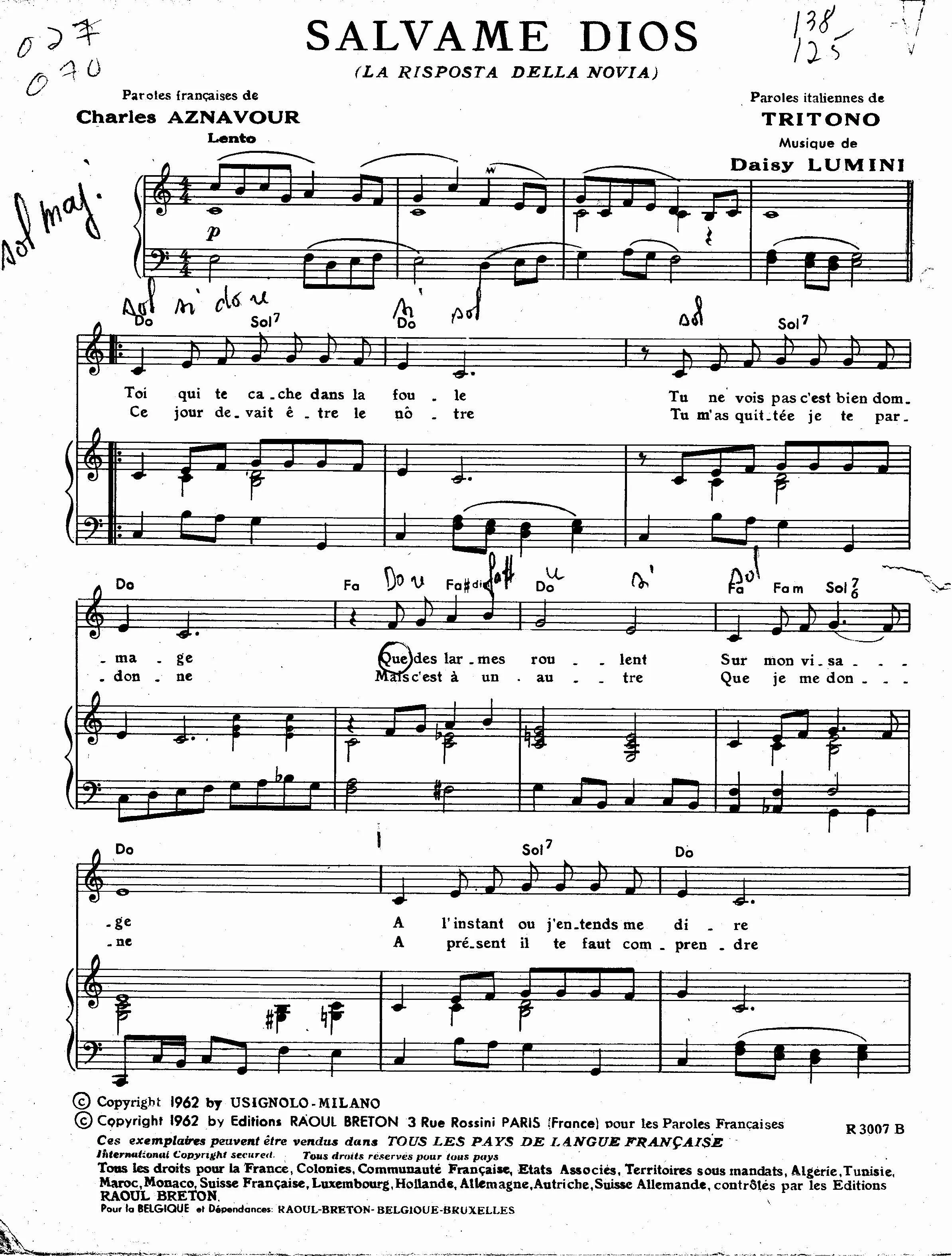 télécharger la partition d'accordéon Salvame Dios (La riposta della novia) (Chant : Rika Zaraï) au format PDF