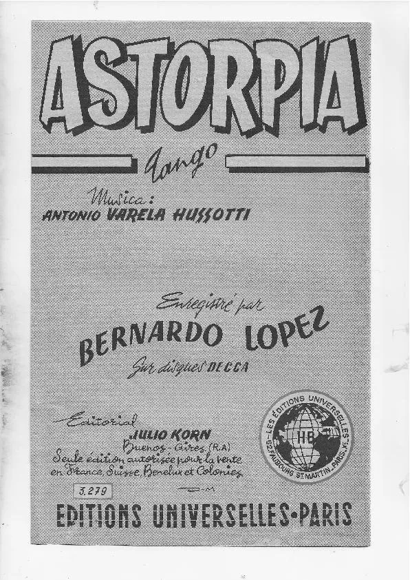 télécharger la partition d'accordéon Astorpia (Enregistré par : Bernardo Lopez) (Tango) au format PDF