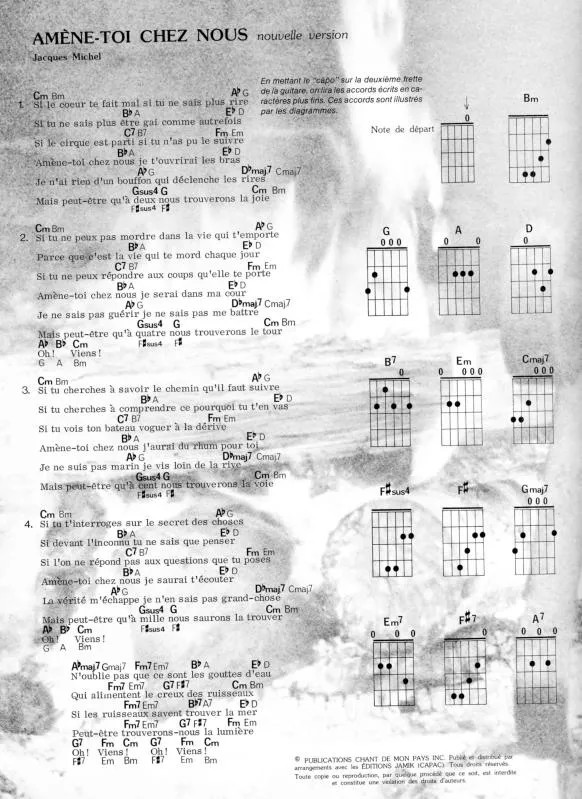 télécharger la partition d'accordéon Amène-toi chez nous (Nouvelle Version) (Guitare Piano Voix) au format PDF