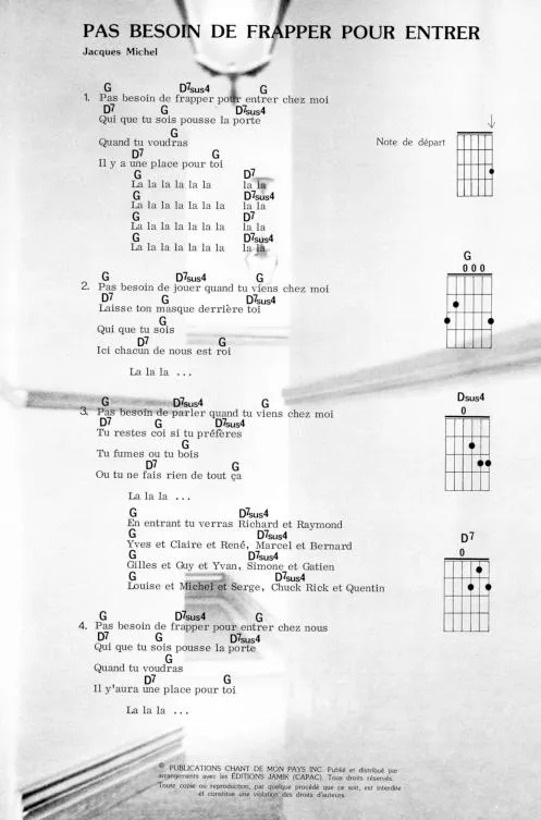 télécharger la partition d'accordéon Pas besoin de frapper pour entrer (Guitare Piano Voix) au format PDF