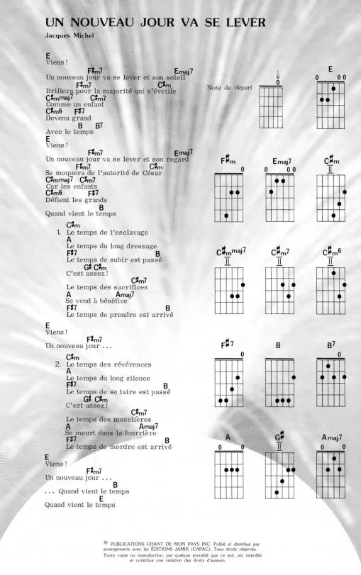 télécharger la partition d'accordéon Un nouveau jour va se lever (Guitare Piano Voix) au format PDF