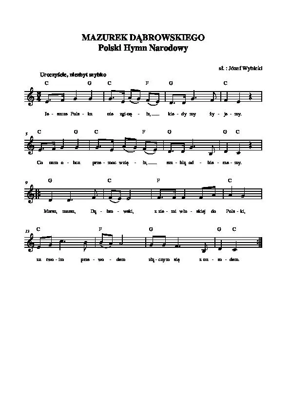 télécharger la partition d'accordéon Mazurek dabrowskiego (Dabrowski mazurka) (Polski hymn Narodowy, Pools volkslied) (Mazurka) au format PDF