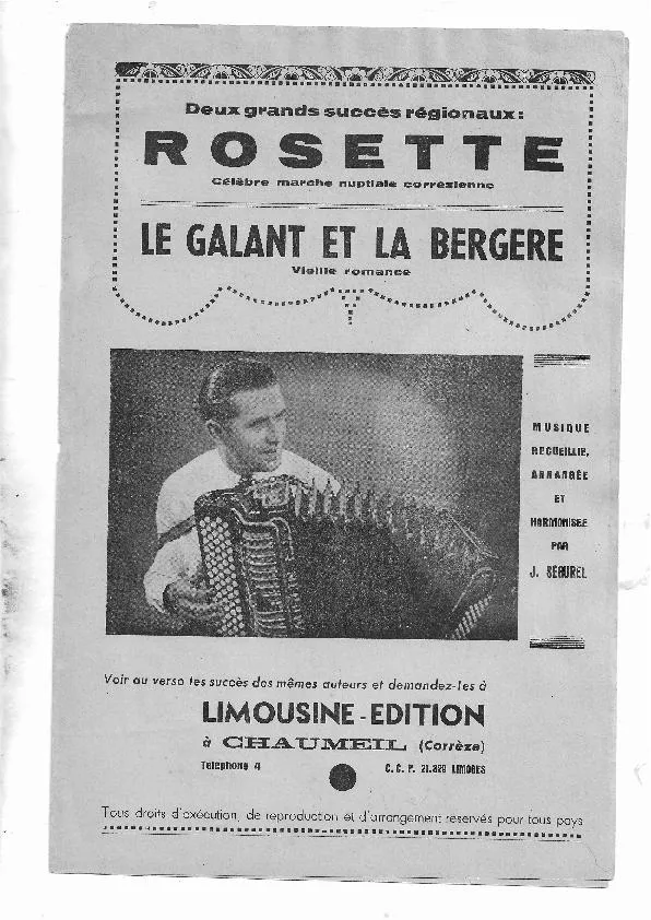 télécharger la partition d'accordéon Rosette + Le galant et la Bergère (Marche nuptiale Corrèzzienne + Vieille romance) au format PDF