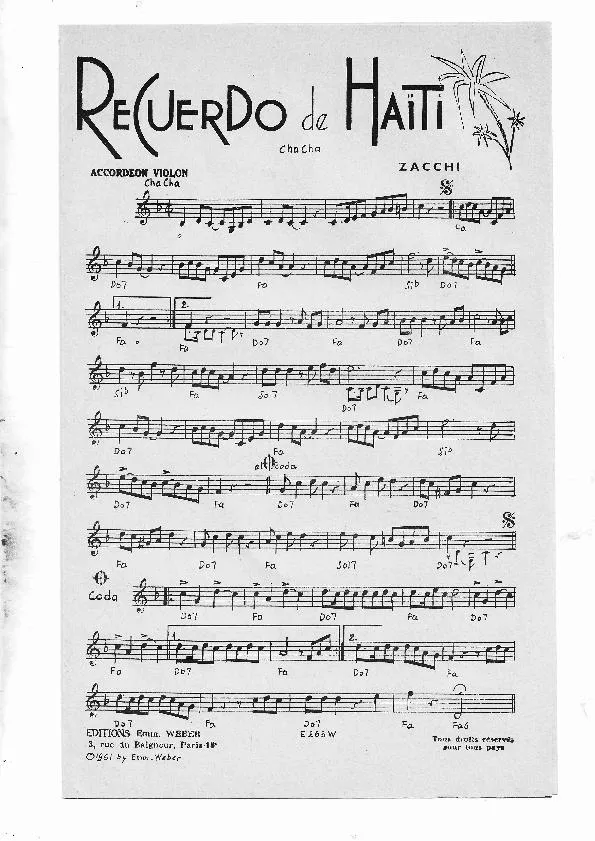 télécharger la partition d'accordéon Recuerdo de Haïti (Orchestration) (Cha Cha) au format PDF