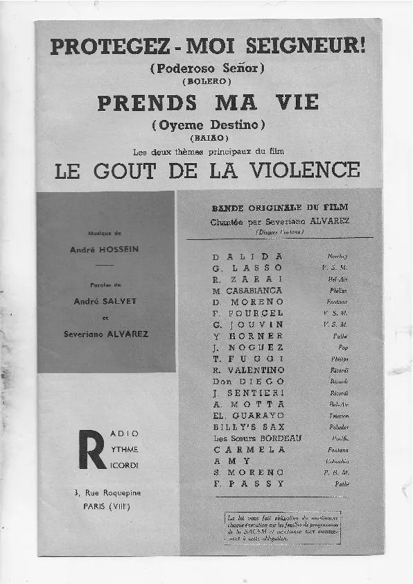 télécharger la partition d'accordéon Protéger moi seigneur (Poderoso Señor) (Du Film : Le goût de la violence) (Orchestration Complète) (Boléro) au format PDF