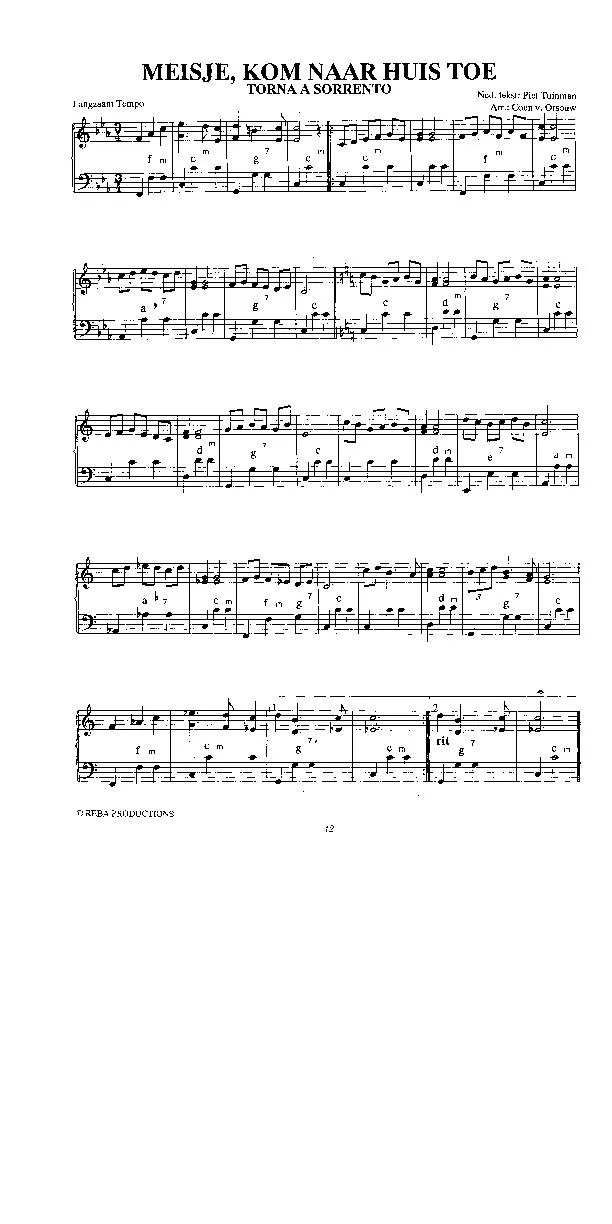 télécharger la partition d'accordéon Meisje kom naar huis toe (Torna a Sorrento) (Arrangement : Coen van Orsouw) (Valse lente) au format PDF