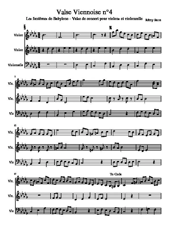 télécharger la partition d'accordéon Les fantômes de Babylone : Valse Viennoise n°4 (Valse de Concert pour violons et violoncelle) au format PDF