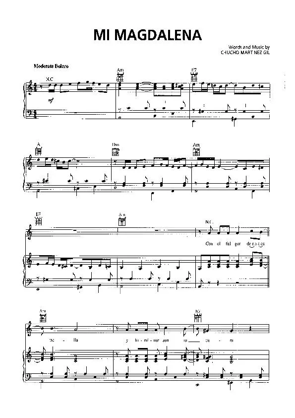 télécharger la partition d'accordéon Mi Magdalena (Interprètes : Trio Los Panchos) (Boléro) au format PDF