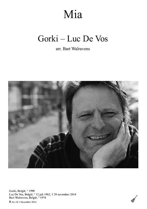télécharger la partition d'accordéon Mia (Arrangement : Bart Walravens) (Interprètes : Gorki) au format PDF