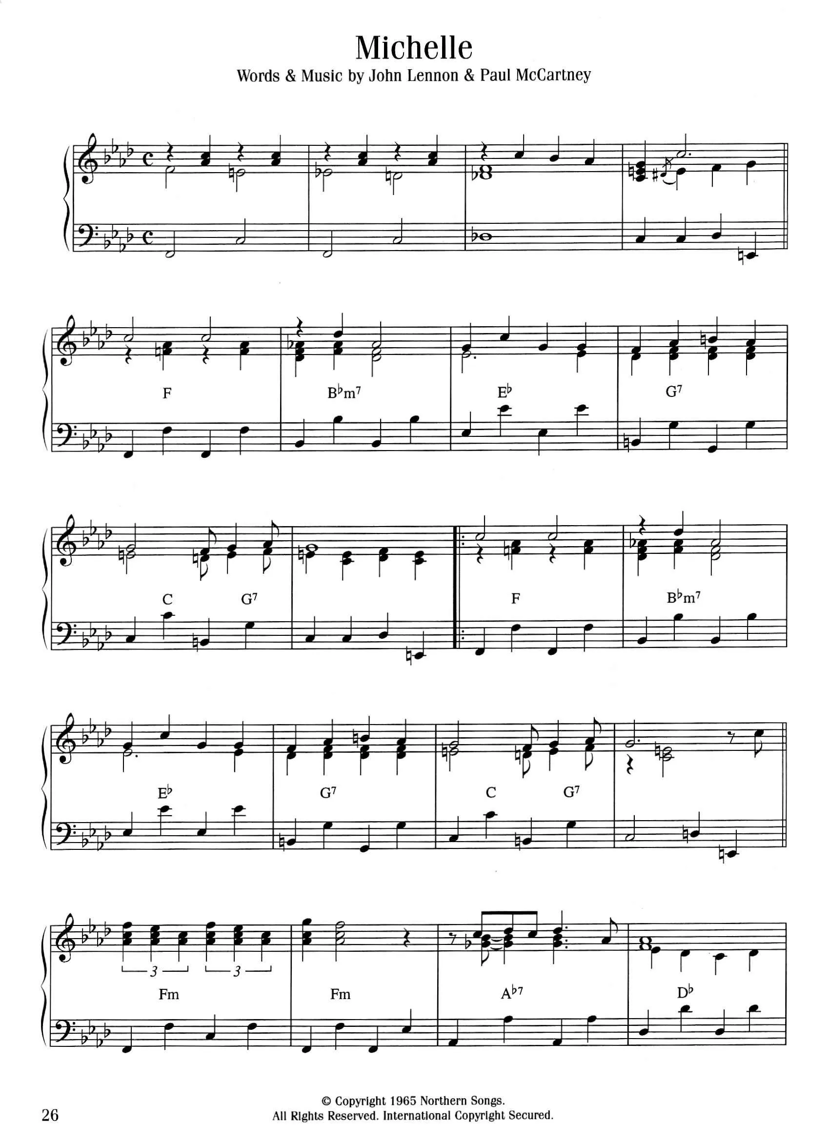 télécharger la partition d'accordéon Michelle (Interprètes : The Beatles) (Relevé) (Slow Rumba) au format PDF