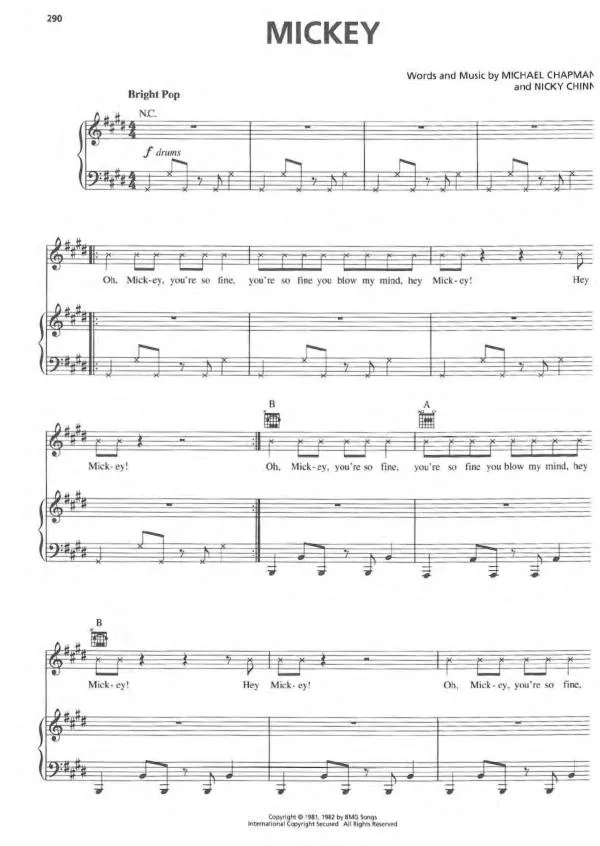 télécharger la partition d'accordéon Mickey (Chant : Toni Basil) (Disco Swing) au format PDF