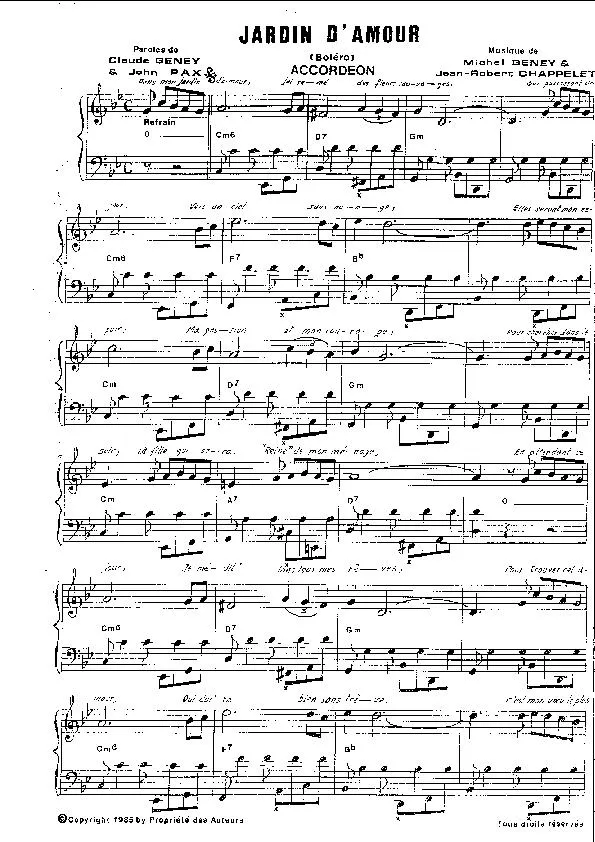 télécharger la partition d'accordéon Jardin d'amour (Boléro) (1er + 2ième Accordéon) au format PDF