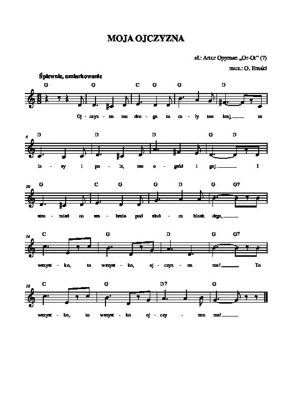 télécharger la partition d'accordéon Moja Ojczyzina (Mijn Vaderland) (Slow Rock) au format PDF