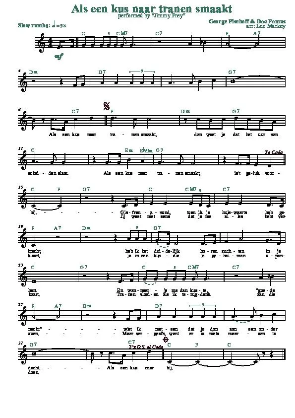 télécharger la partition d'accordéon Als een kus naar tranen smaakt (Each and every part of me) (Arrangement : Luc Markey) (Chant : Jimmy Frey) (Slow Rumba) au format PDF