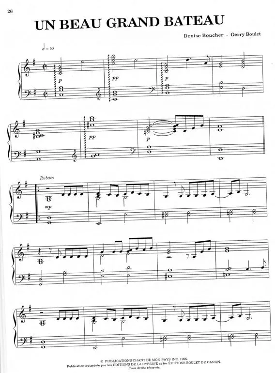 télécharger la partition d'accordéon Un beau grand bateau (Piano Solo) au format PDF