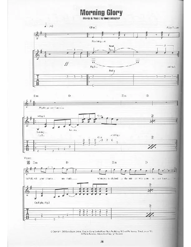 télécharger la partition d'accordéon Morning glory (Interprètes : Oasis) (Disco Rock) au format PDF