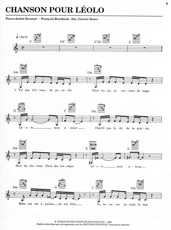 télécharger la partition d'accordéon Chanson pour Léolo (Chant : Ginette Reno) au format PDF