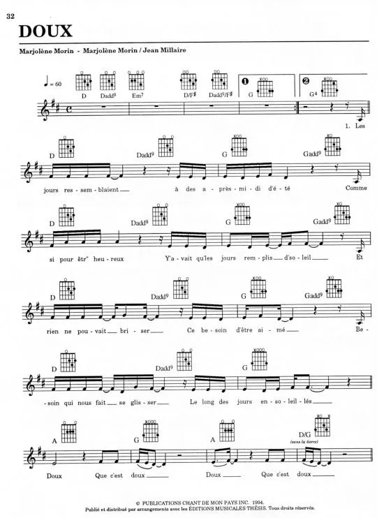 télécharger la partition d'accordéon Doux (Chant : Marjo) au format PDF